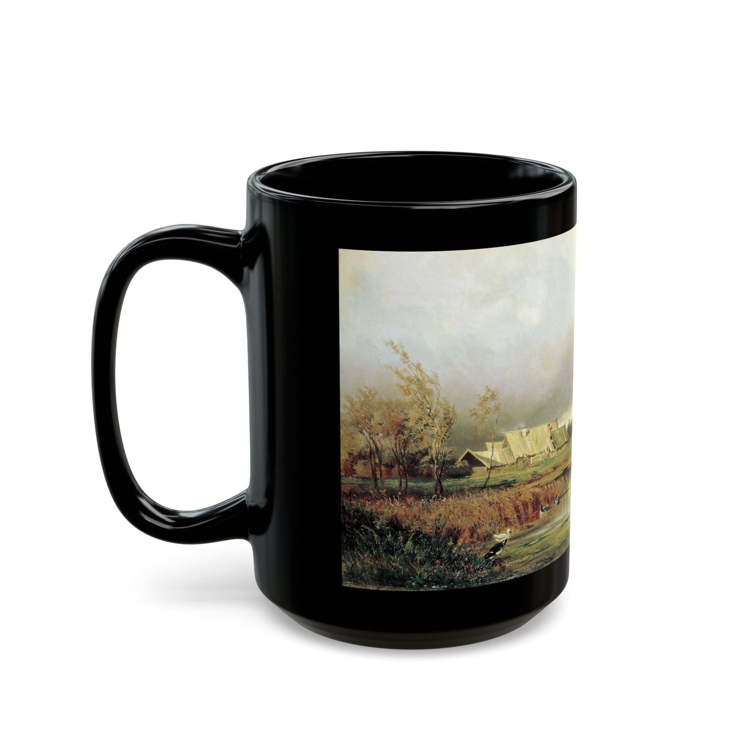 Yefim Volkov (1844-1920) Swamp in Autumn - Black Coffee Mug-Go Mug Yourself