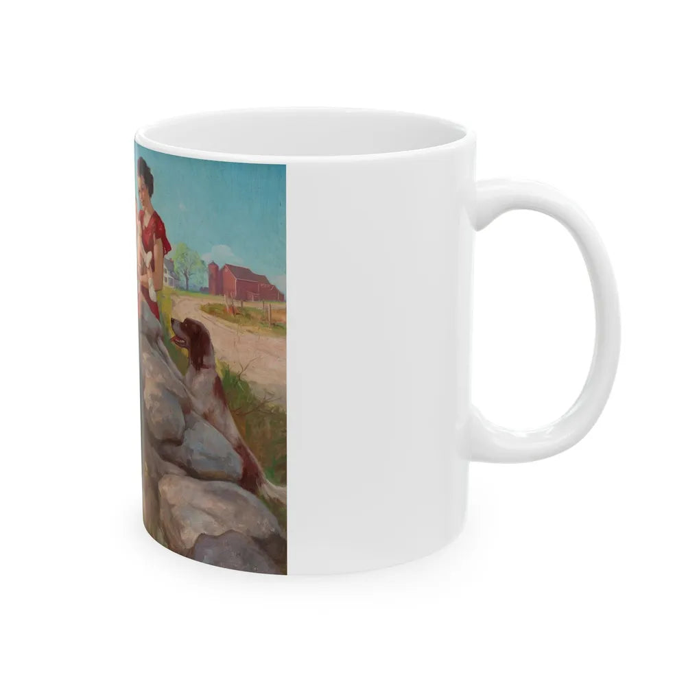 Family on the Farm, calendar illustration - White Coffee Mug-Go Mug Yourself