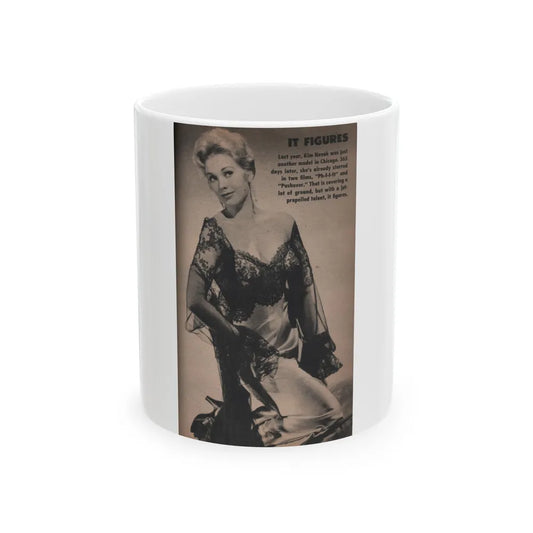 Kim Novak #220 - Tab Mag. April '55 - B&W Photo & Caption (Vintage Female Icon) White Coffee Mug-11oz-Go Mug Yourself