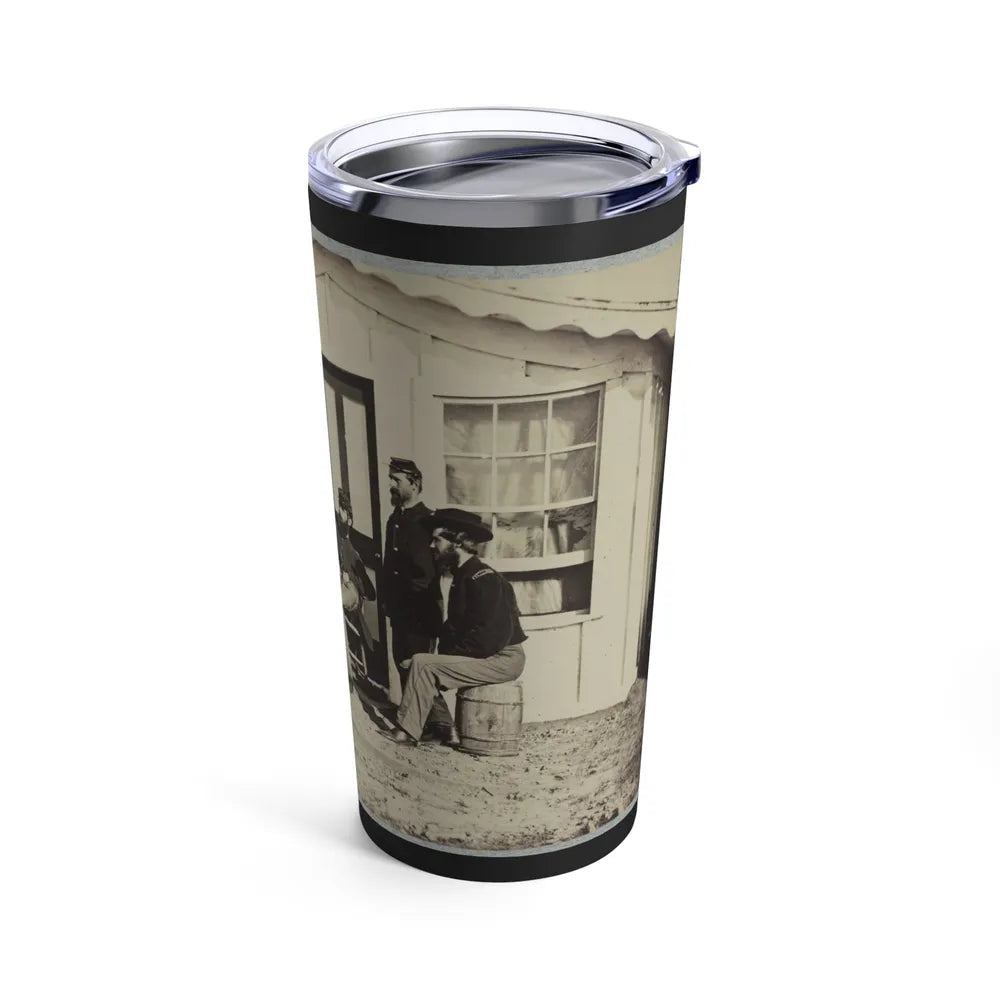 Five Civil War Soldiers Gathered On Dirt Porch Outside Home. African American Youth Seated Near Them (U.S. Civil War) Tumbler 20oz-Go Mug Yourself