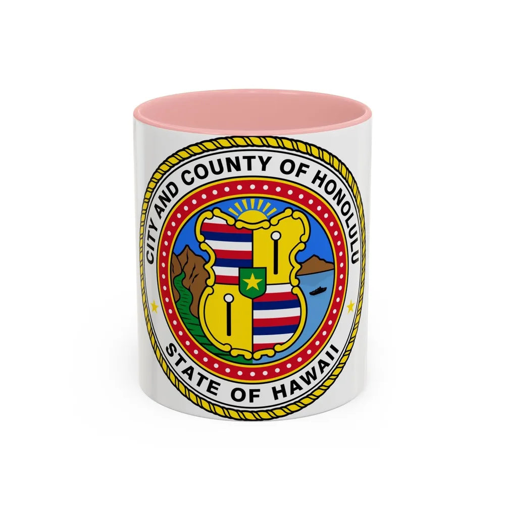 Seal of Honolulu Hawaii - Accent Coffee Mug-11oz-Pink-Go Mug Yourself