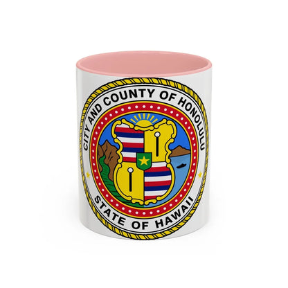 Seal of Honolulu Hawaii - Accent Coffee Mug-11oz-Pink-Go Mug Yourself