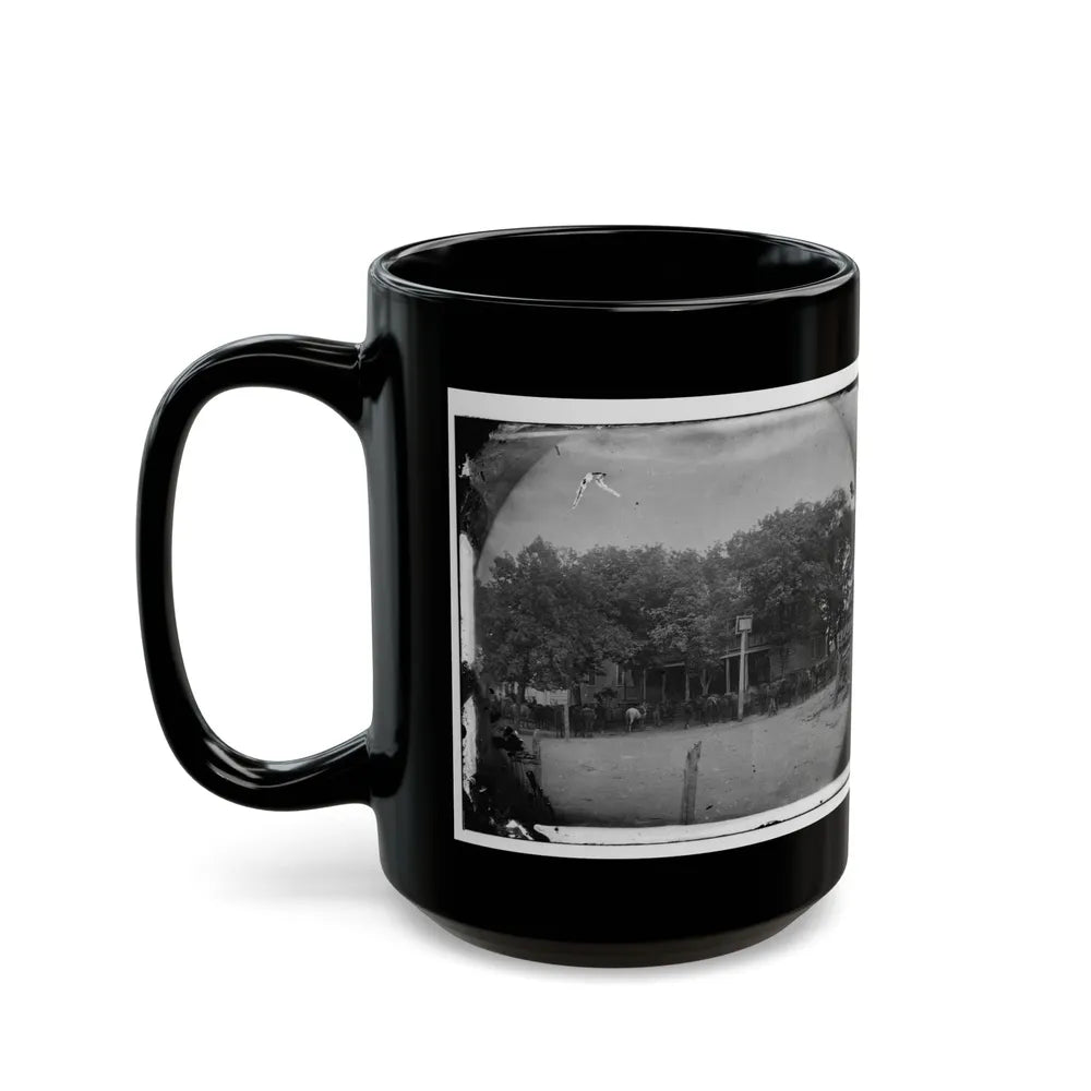 Cold Harbor, Va, Vicinity. Cavalry Horses Outside The Old Church Hotel (U.S. Civil War) Black Coffee Mug-Go Mug Yourself