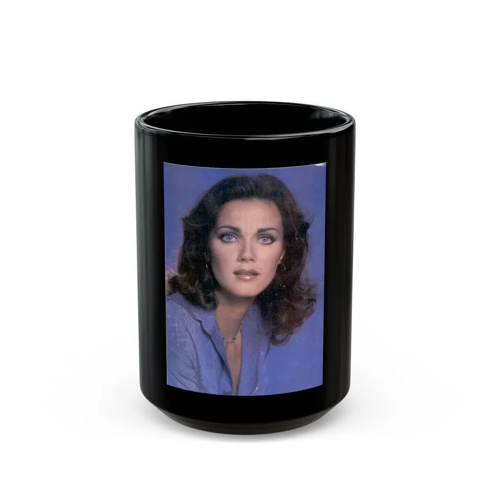 Lynda Carter #226 1 (Vintage Female Icon) Black Coffee Mug-15oz-Go Mug Yourself