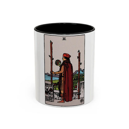 The 2 of Wands (Tarot Card) Accent Coffee Mug-11oz-Black-Go Mug Yourself