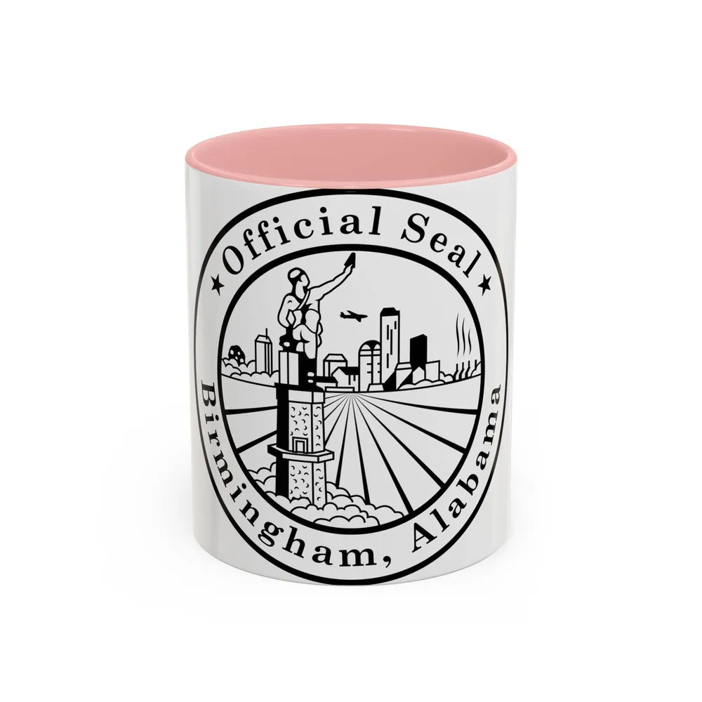 Seal of Birmingham Alabama - Accent Coffee Mug-11oz-Pink-Go Mug Yourself