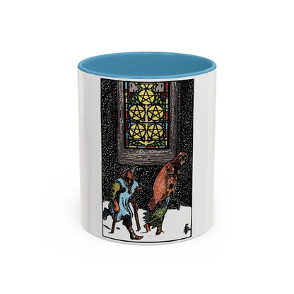 The 5 of Pentacles (Tarot Card) Accent Coffee Mug-11oz-Light Blue-Go Mug Yourself