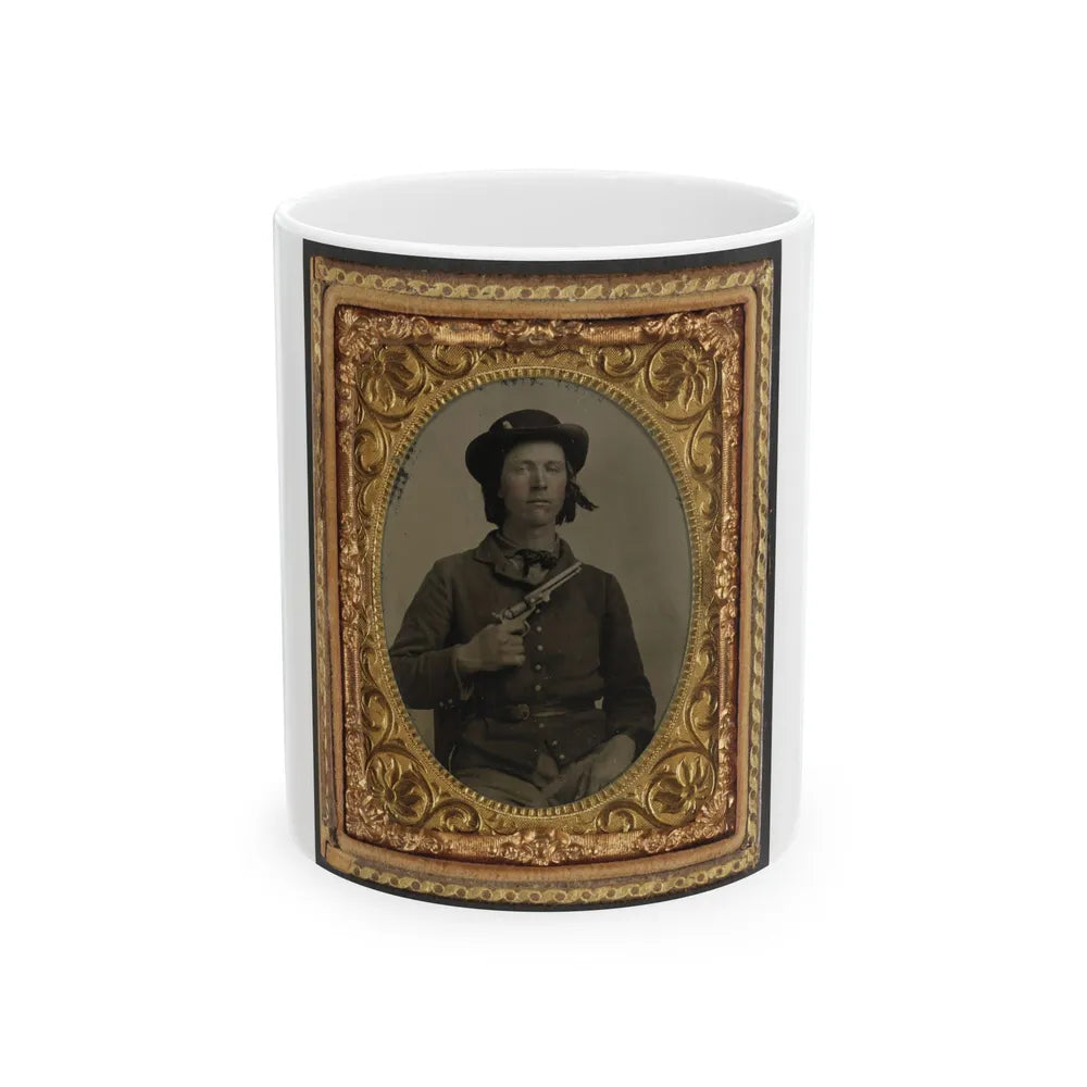 Unidentified Soldier In Confederate Uniform With Revolver(2) (U.S. Civil War) White Coffee Mug-11oz-Go Mug Yourself