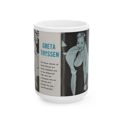 Greta Thyssen #42 - Pose! Pocket Mag. July '58 - 2 B&W Photos & Caption (Vintage Female Icon) White Coffee Mug-15oz-Go Mug Yourself