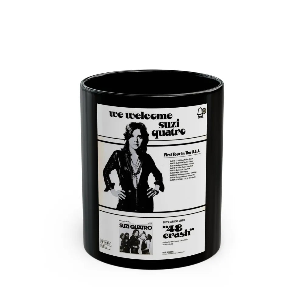 Suzi Quatro 1974 (Music Poster) Black Coffee Mug-11oz-Go Mug Yourself