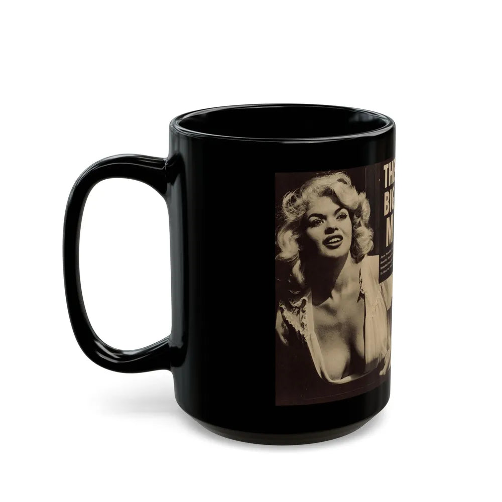 Jayne Mansfield #179 - 2 Pages, 3 B&W Photos & Caption from Glance Mag. August '59 (Vintage Female Icon) Black Coffee Mug-Go Mug Yourself