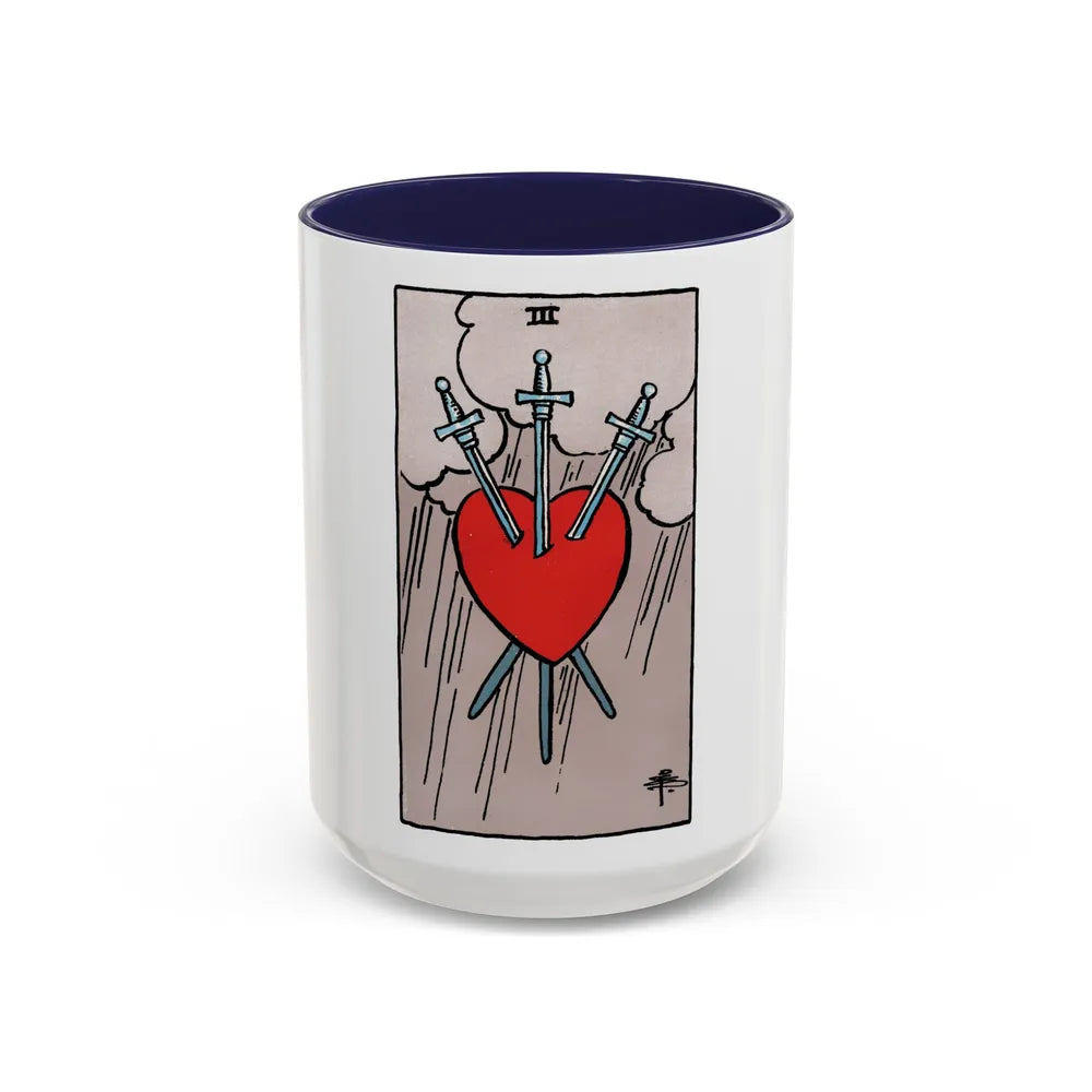 The 3 of Swords (Tarot Card) Accent Coffee Mug-15oz-Navy-Go Mug Yourself