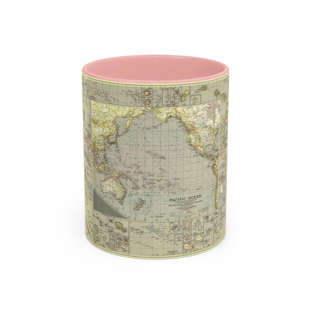 Pacific Ocean (1936) (Map) Accent Coffee Mug-11oz-Pink-Go Mug Yourself