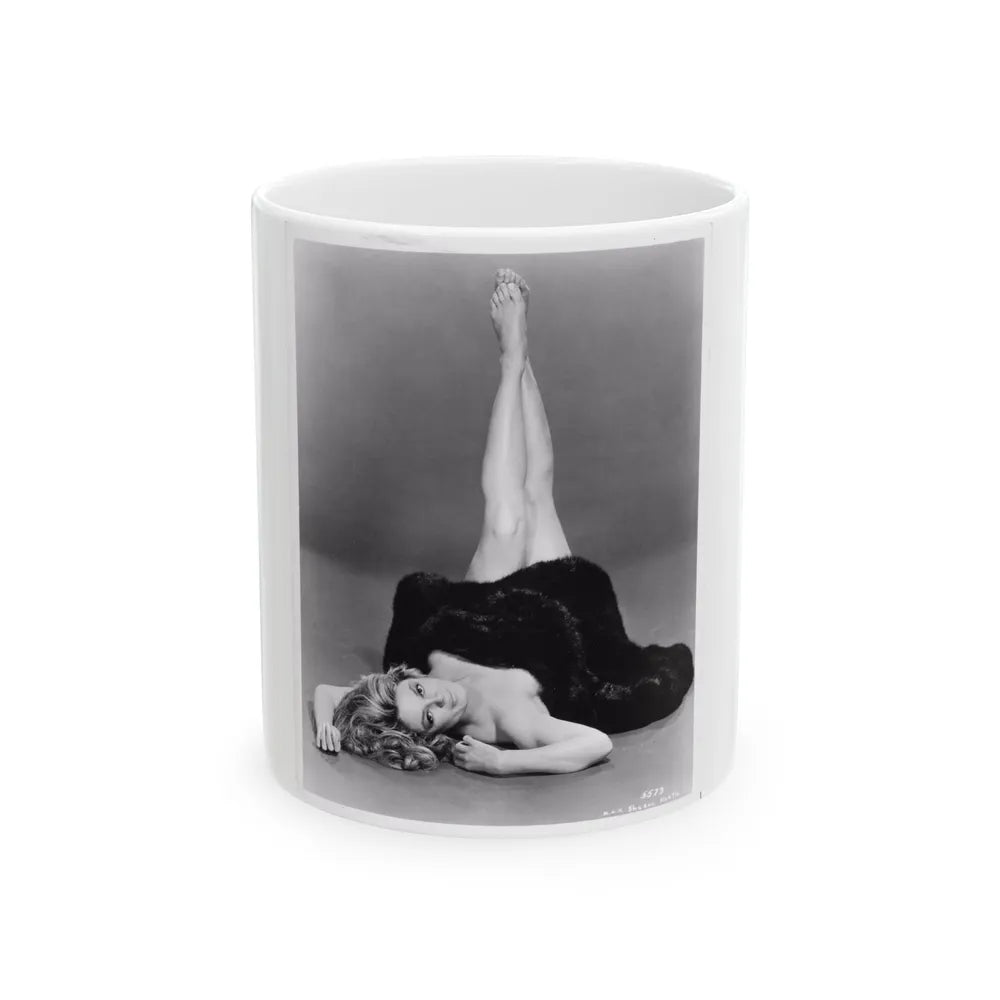 Sheree North #07 - 8x10 Full Body B&W Nude in Fur Cheesecake Photo cira 1960's1 (Vintage Female Icon) White Coffee Mug-11oz-Go Mug Yourself