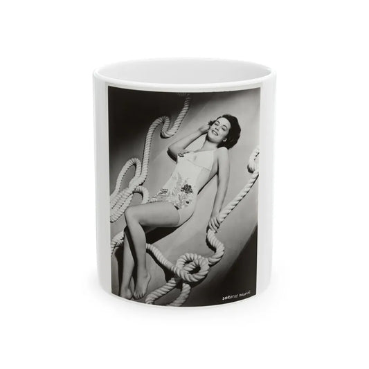 Dorothy Malone #246 - 8x10 Vintage B&W Full Body Early or Mid 50's 1-Piece Cheesecake Swimsuit Photo (Vintage Female Icon) White Coffee Mug-11oz-Go Mug Yourself