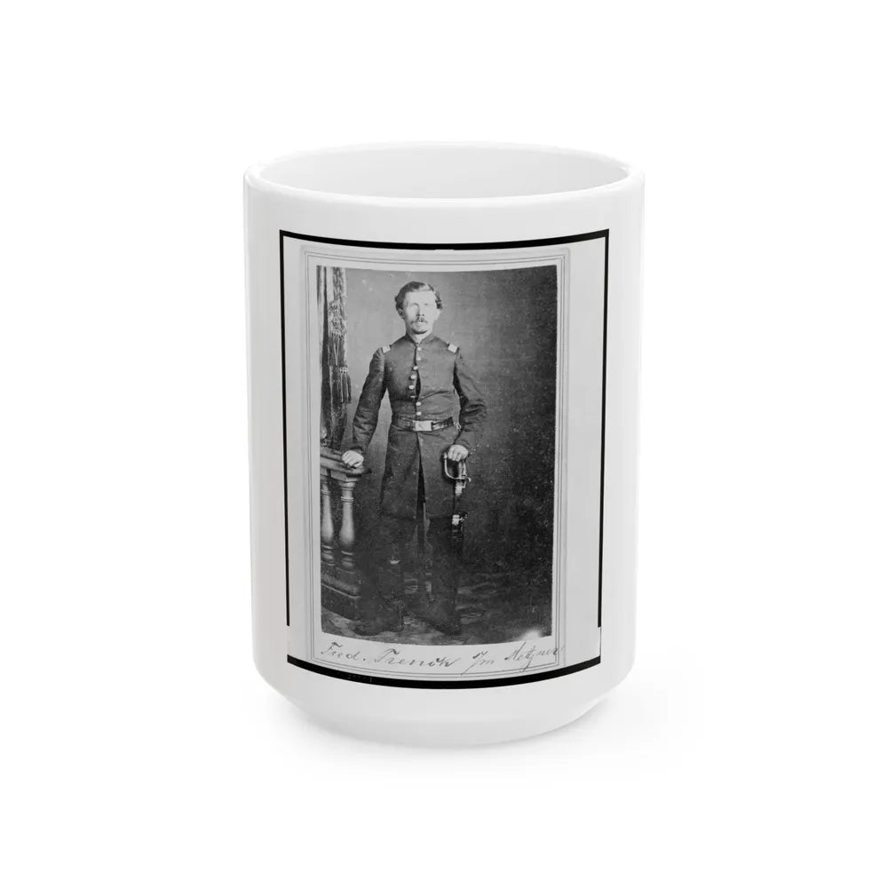 Captain Frederick Ned Trenk (Trenck), Union Officer In The 32nd Indiana Regiment, Full-Length Portrait, Standing, Facing Front (U.S. Civil War) White Coffee Mug-15oz-Go Mug Yourself