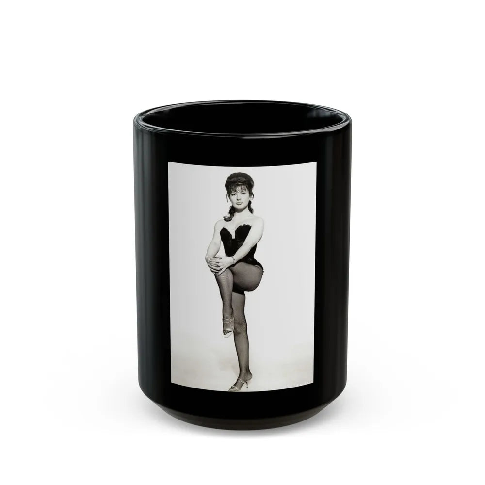 Jennifer Jayne #01 - B&W 7x9 Full Body Lingerie & Fishnet Stockings & open heels Photo (Vintage Female Icon) Black Coffee Mug-15oz-Go Mug Yourself