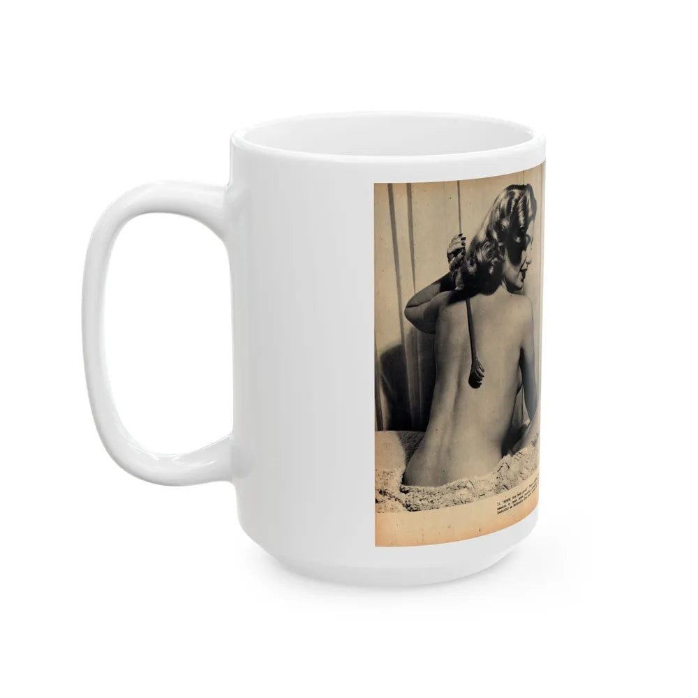 Barbara Nichols #484 - 2 B&W Photos & 2 Captions from Glamorous Models Mag. June '49 (Vintage Female Icon) White Coffee Mug-Go Mug Yourself