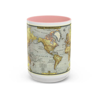 World Map (1943) (Map) Accent Coffee Mug-15oz-Pink-Go Mug Yourself