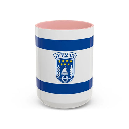 Flag of Herzliya Israel - Accent Coffee Mug-15oz-Pink-Go Mug Yourself