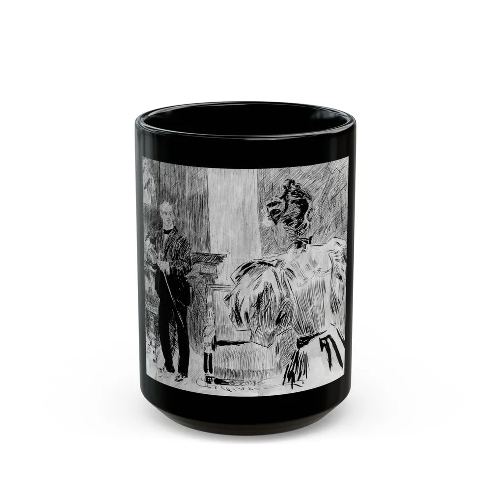 Elegant interior with man and woman - Black Coffee Mug-15oz-Go Mug Yourself