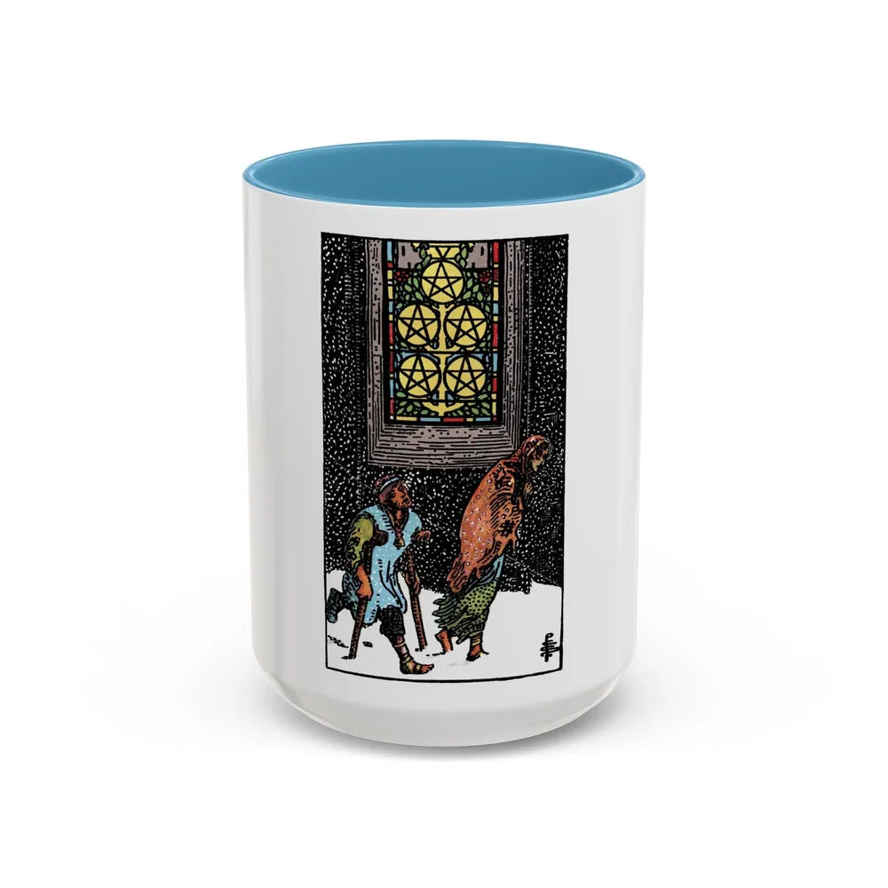 The 5 of Pentacles (Tarot Card) Accent Coffee Mug-15oz-Light Blue-Go Mug Yourself