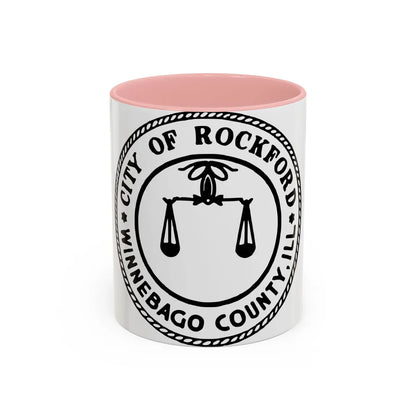 Seal of Rockford Illinois - Accent Coffee Mug-11oz-Pink-Go Mug Yourself