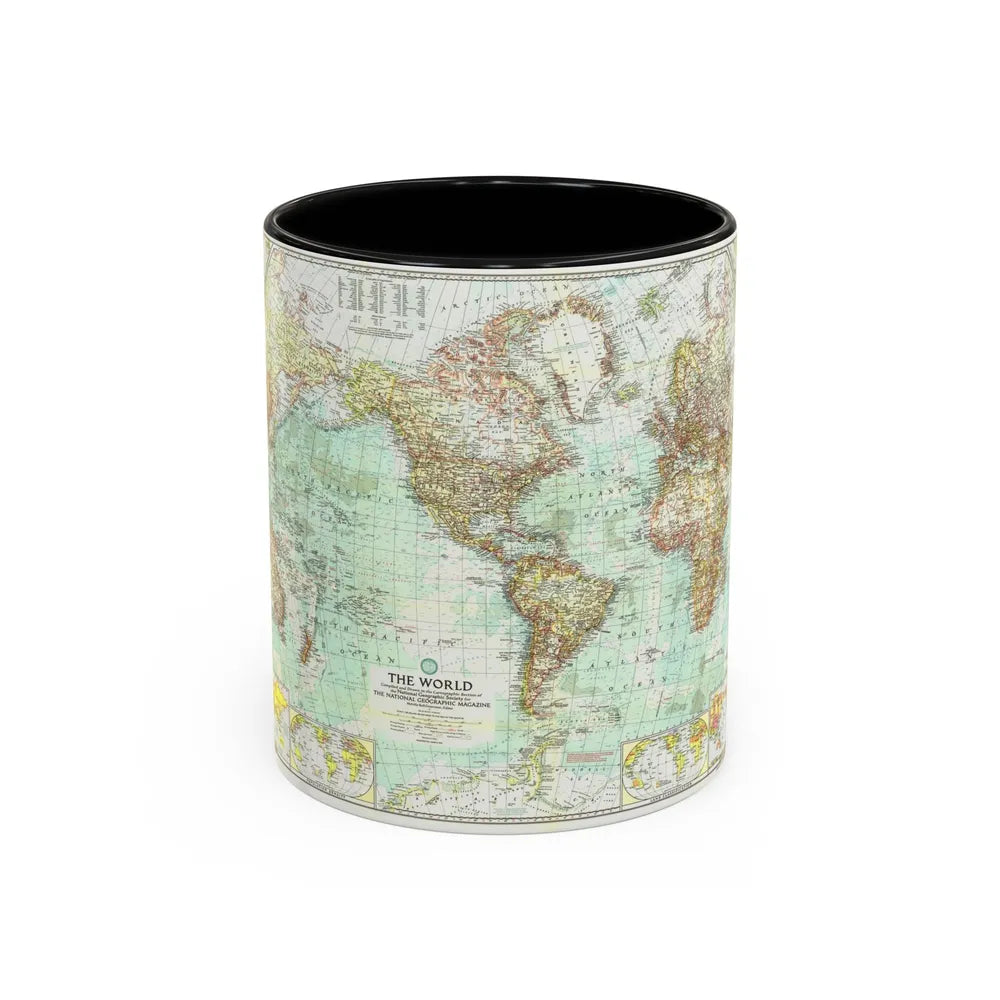 World Map (1957) (Map) Accent Coffee Mug-11oz-Black-Go Mug Yourself