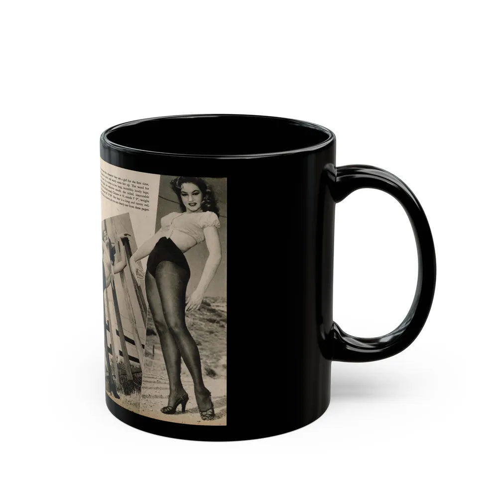 Julie Newmar #481 - Pages 38-39 Pages 3 & 4 of 4 with, Julie+3 B&W Photos & Short Paragraph from COVER GIRLS MODELS Mag. June '54 (Vintage Female Icon) Black Coffee Mug-Go Mug Yourself