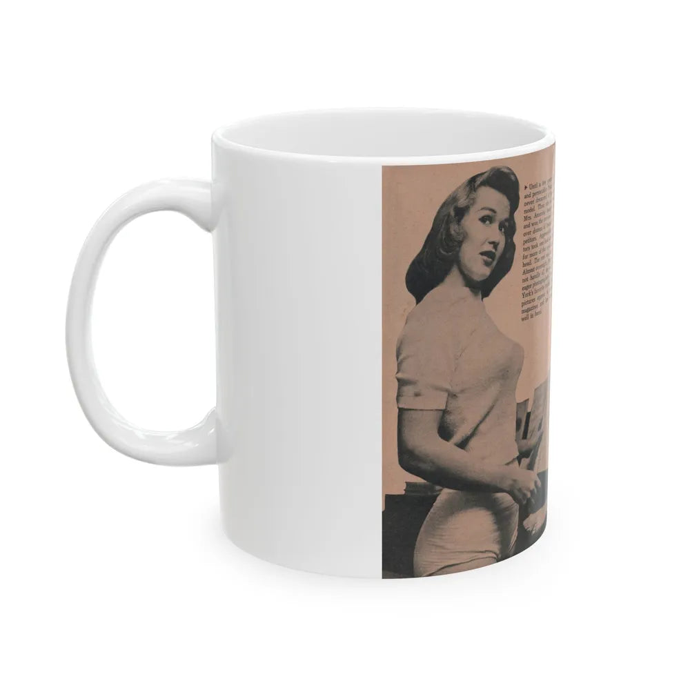 Penny Duncan #55 - [Pages 84 & 85] Pages 2 & 3 of 8 with, Penny+3 B&W Photos, Paragraph & Caption from BRIEF Digest Mag. March '55 (Vintage Female Icon) White Coffee Mug-Go Mug Yourself