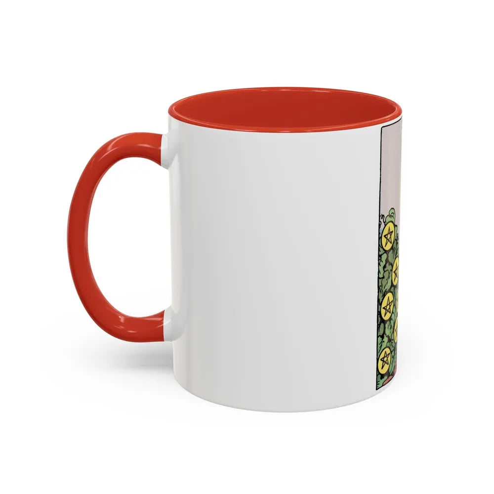 The 7 of Pentacles (Tarot Card) Accent Coffee Mug-Go Mug Yourself