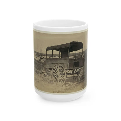 Covered Wagon With Side Curtains Rolled Up At A Military Facility (U.S. Civil War) White Coffee Mug-15oz-Go Mug Yourself