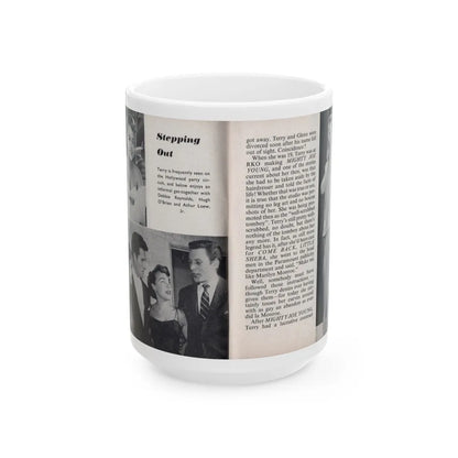 Terry Moore #443 - 66 PHOTOGRAPHS OF Terry MOORE U.K. Pocket Mag. Pages 16 & 17 (Vintage Female Icon) White Coffee Mug-15oz-Go Mug Yourself