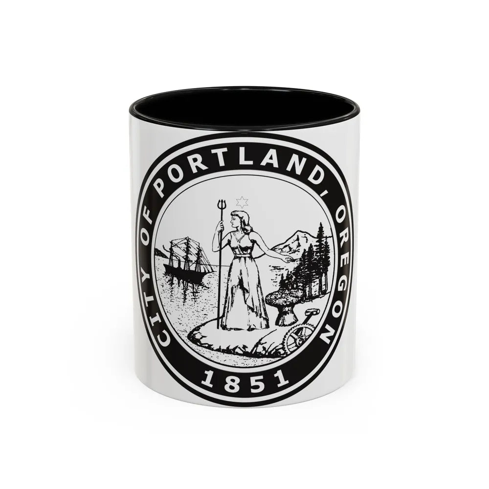 Seal of Portland Oregon - Accent Coffee Mug-11oz-Black-Go Mug Yourself