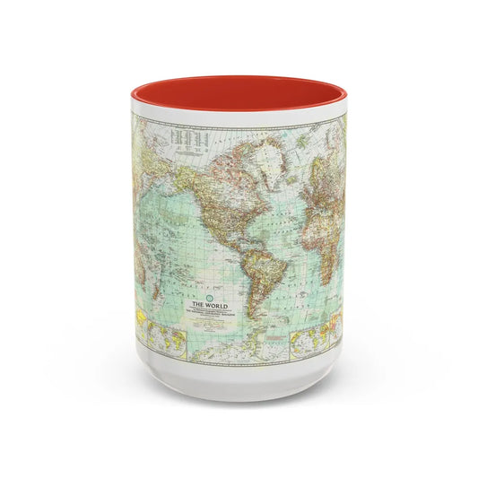 World Map (1957) (Map) Accent Coffee Mug-15oz-Red-Go Mug Yourself