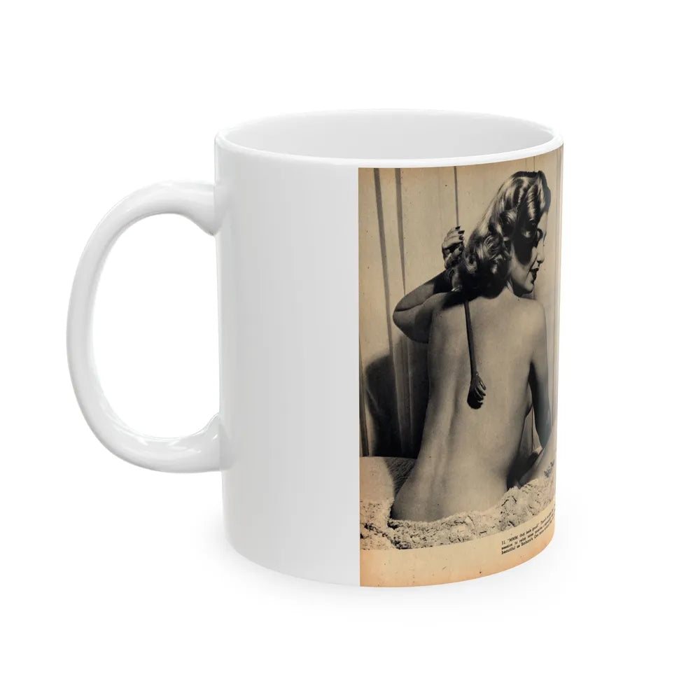 Barbara Nichols #484 - 2 B&W Photos & 2 Captions from Glamorous Models Mag. June '49 (Vintage Female Icon) White Coffee Mug-Go Mug Yourself