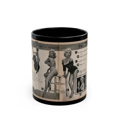 Greta Thyssen #142 - Pages 1 & 2 of 4 with 5 B&W Photos, Captions & Headlines from Jem Mag. June '58 (Vintage Female Icon) Black Coffee Mug-11oz-Go Mug Yourself