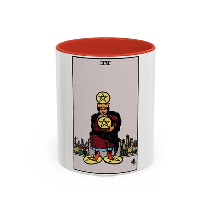 The 4 of Pentacles (Tarot Card) Accent Coffee Mug-11oz-Red-Go Mug Yourself