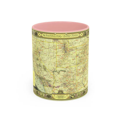 USA - Southwestern (1940) (Map) Accent Coffee Mug-11oz-Pink-Go Mug Yourself