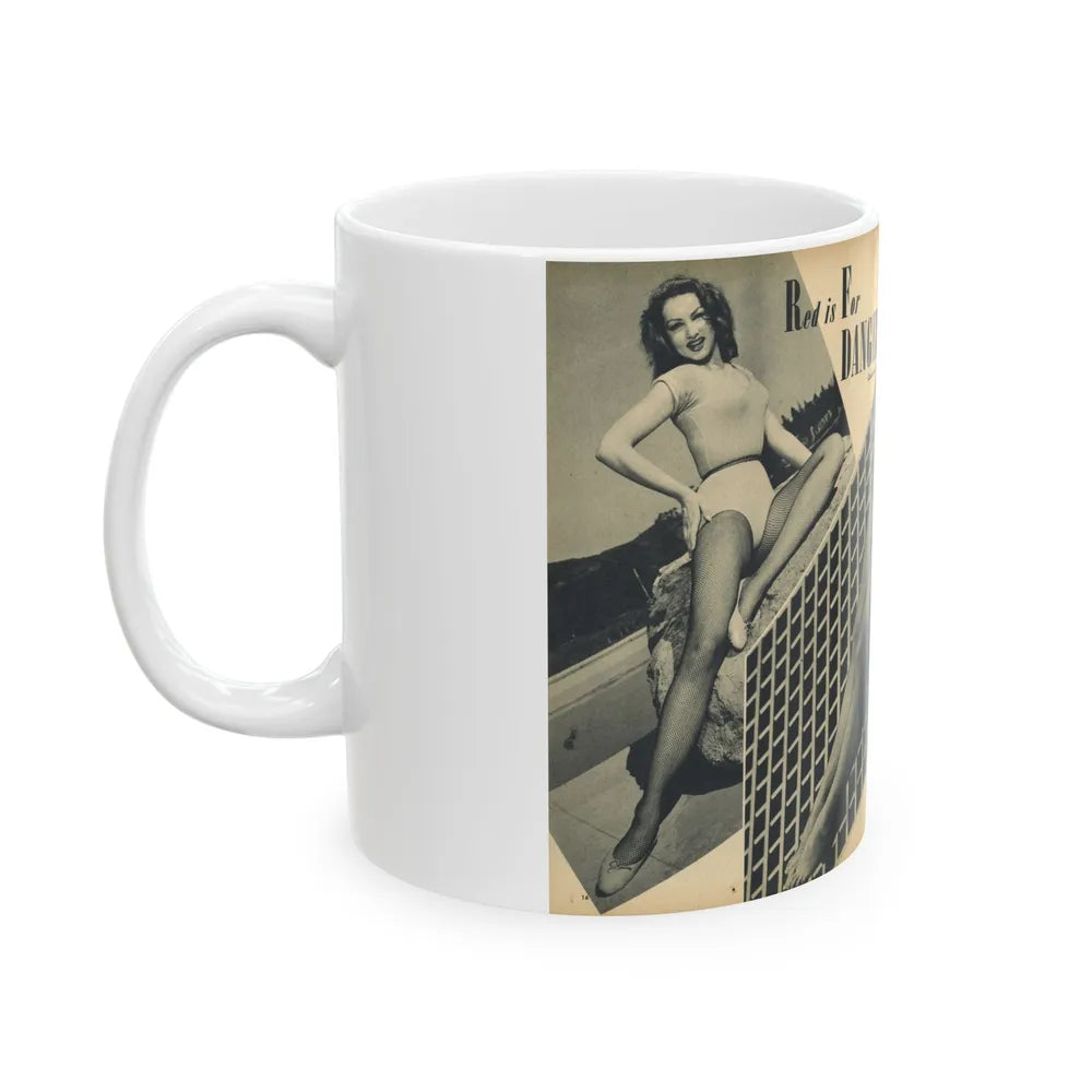 Julie Newmar #169 - Pages 16-17 Pages 2 & 3 of 5 with, Julie+ 3 Large B&W Photos from COVER GIRLS MODELS Mag. Nov. '53 (Vintage Female Icon) White Coffee Mug-Go Mug Yourself