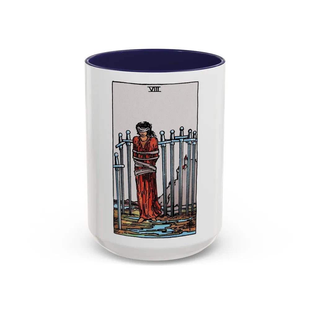 The 8 of Swords (Tarot Card) Accent Coffee Mug-15oz-Navy-Go Mug Yourself