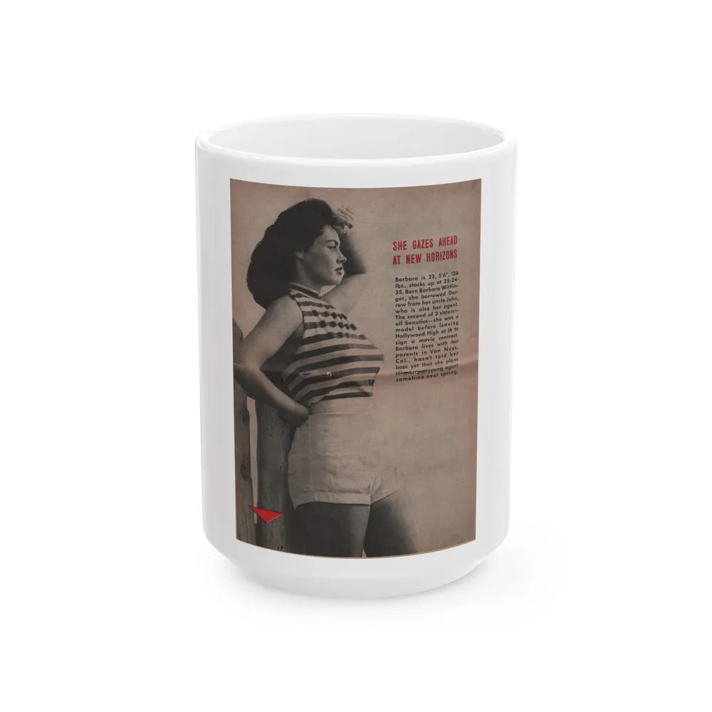 Barbara Darrow #28 - 1 B&W Centerfold Photo & Small Article from People Pocket Mag. 12-29-54 (Vintage Female Icon) White Coffee Mug-15oz-Go Mug Yourself