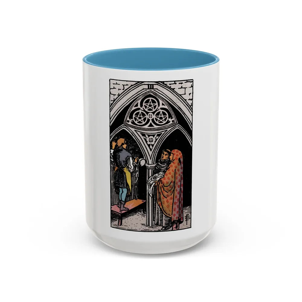 The 3 of Pentacles (Tarot Card) Accent Coffee Mug-15oz-Light Blue-Go Mug Yourself