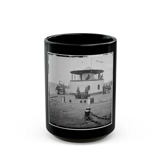 Charleston Harbor, S.C. Deck And Officers Of U.S.S. Monitor Catskill; Lt. Comdr. Edward Barrett Seated On The Turret (U.S. Civil War) Black Coffee Mug-15oz-Go Mug Yourself