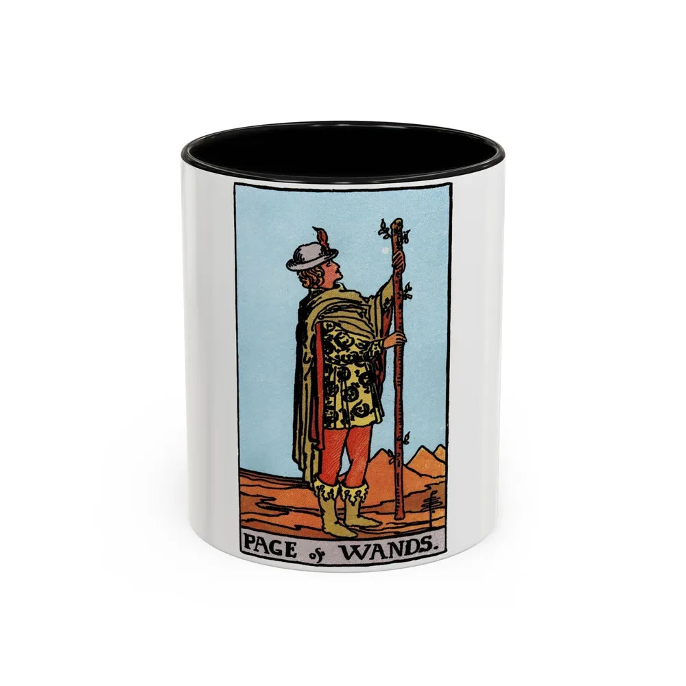 The Page of Wands (Tarot Card) Accent Coffee Mug-11oz-Black-Go Mug Yourself