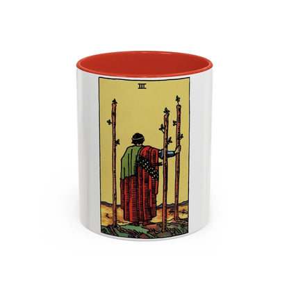 The 3 of Wands (Tarot Card) Accent Coffee Mug-11oz-Red-Go Mug Yourself