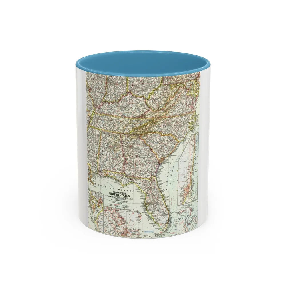 USA - Southeastern (1958) (Map) Accent Coffee Mug-11oz-Light Blue-Go Mug Yourself