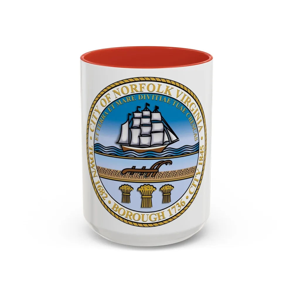 Seal of Norfolk Virginia - Accent Coffee Mug-15oz-Red-Go Mug Yourself