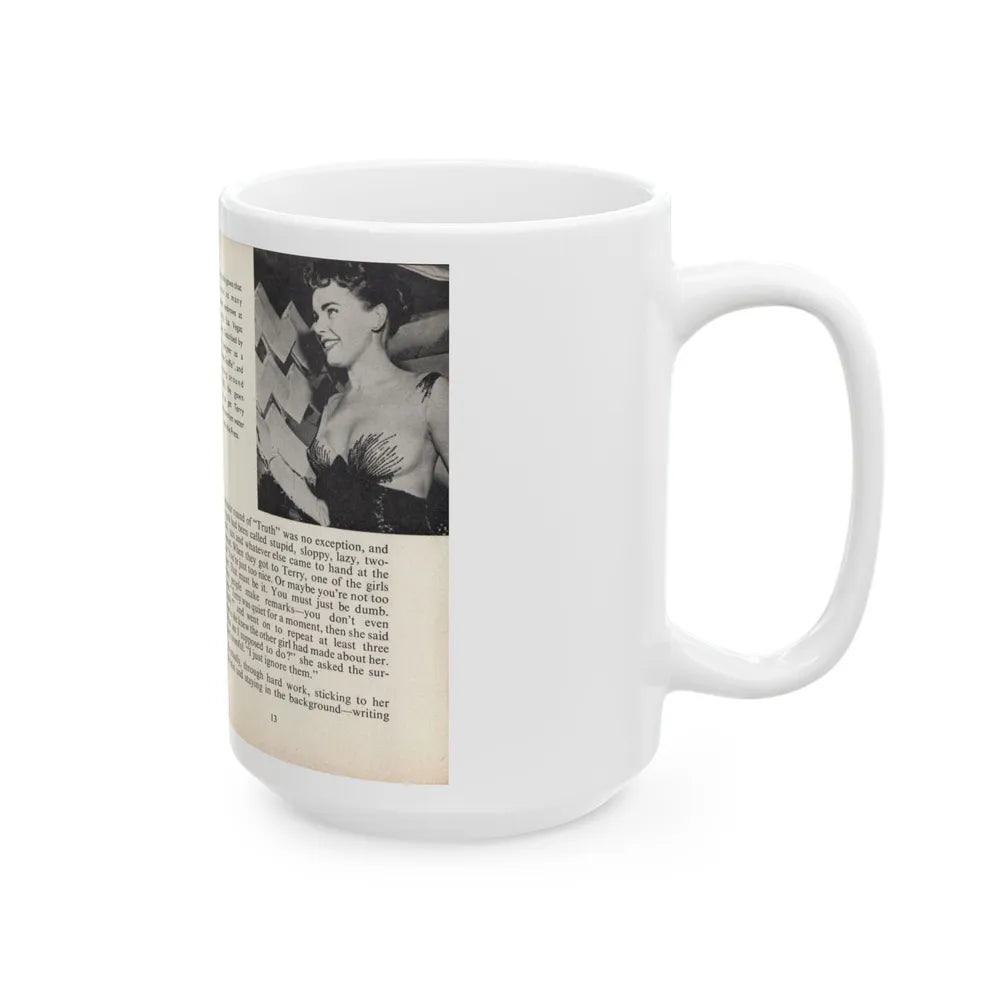 Terry Moore #441 - 66 PHOTOGRAPHS OF Terry MOORE U.K. Pocket Mag. Pages 12 & 13 (Vintage Female Icon) White Coffee Mug-Go Mug Yourself