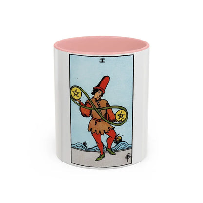 The 2 of Pentacles (Tarot Card) Accent Coffee Mug-11oz-Pink-Go Mug Yourself